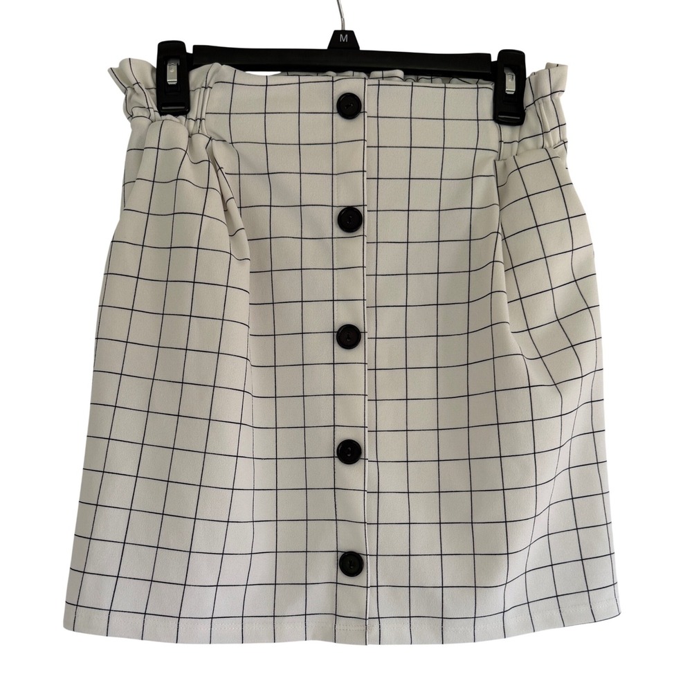 Potters‎ Pot Womens White Black Grid Paperbag Waist Button Front Mini Skirt S